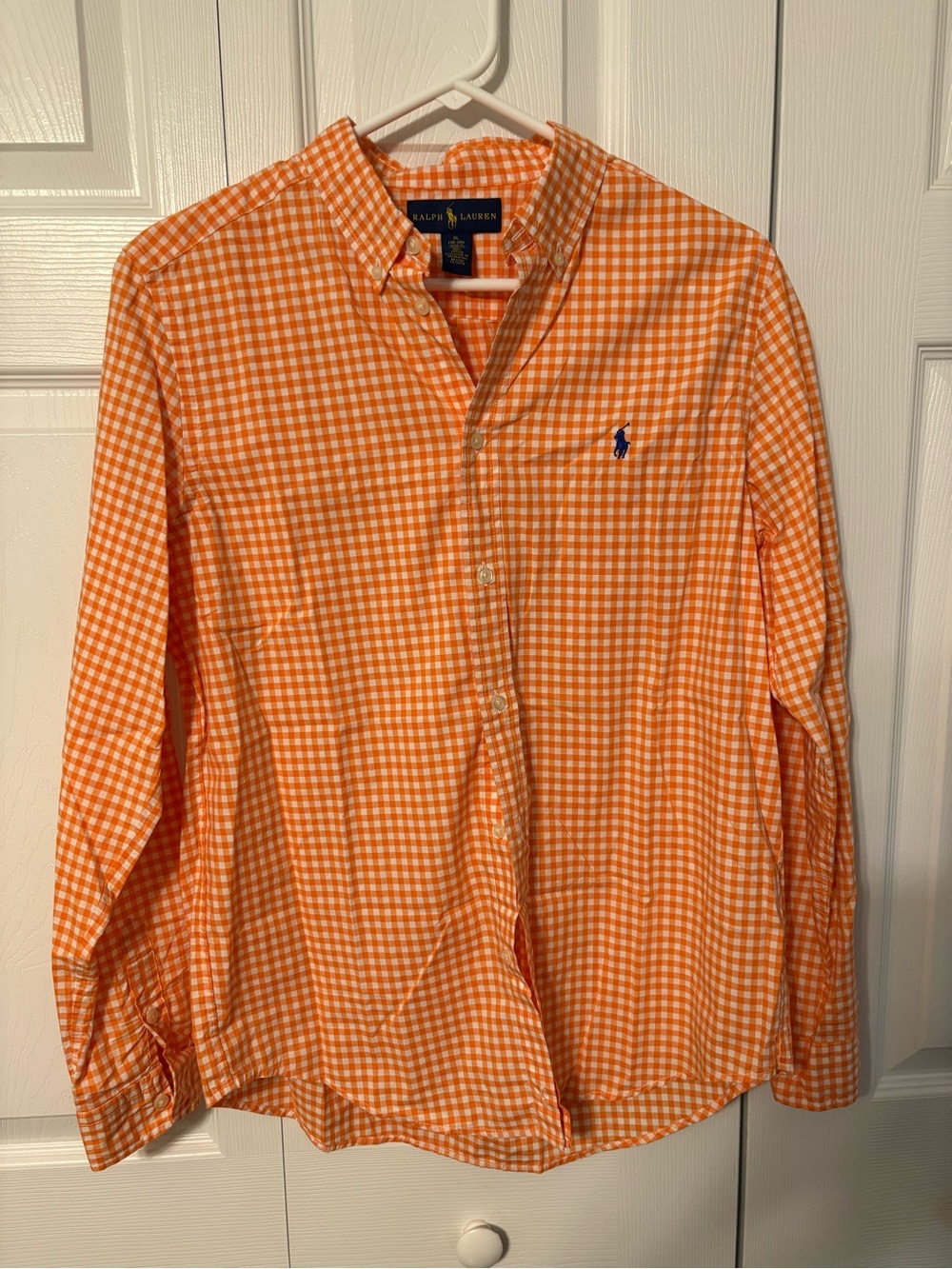 Ralph Lauren Orange and White Gingham Button-Down Shirt
